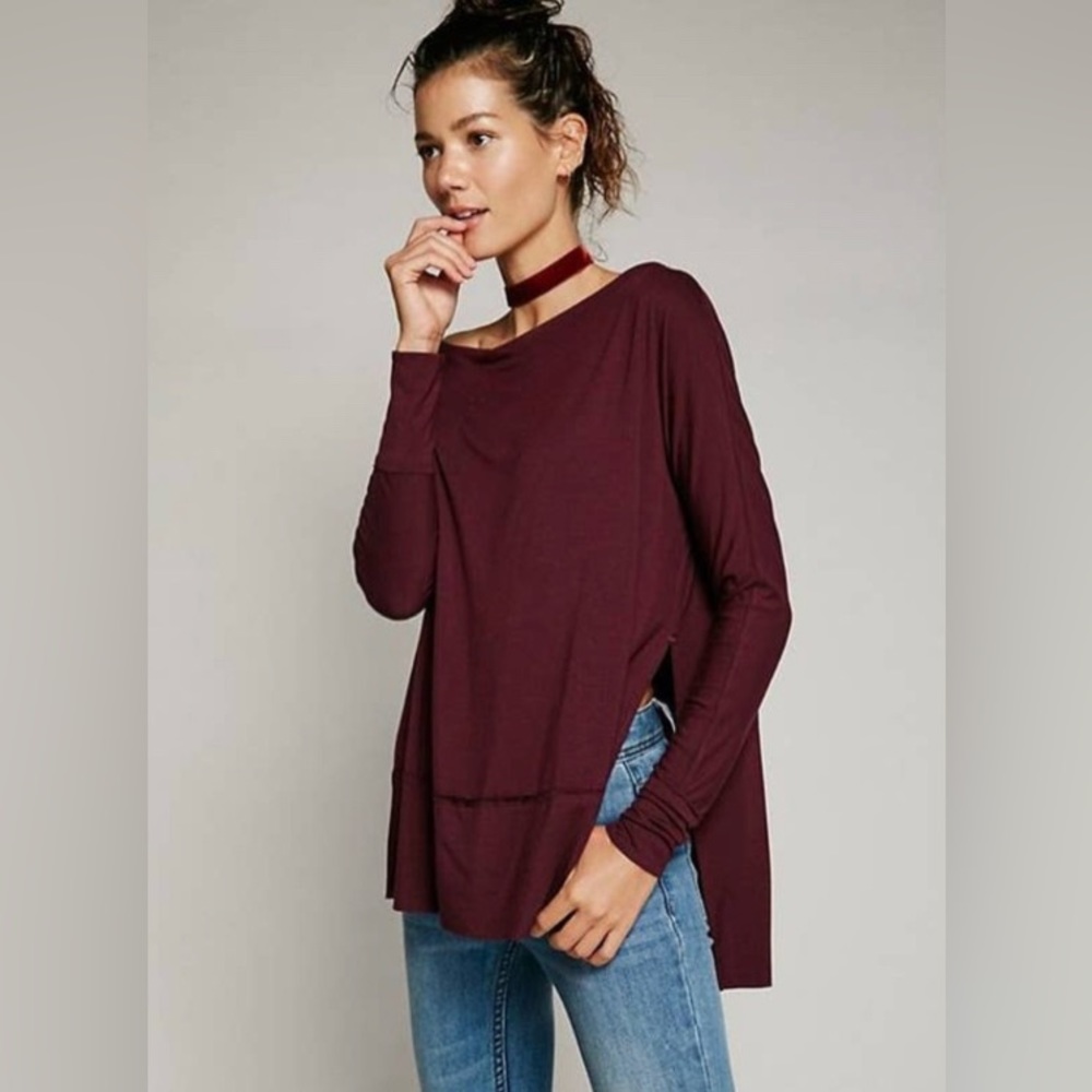 Free People We the Free Luna side slit maroon boat neck tunic top size: M